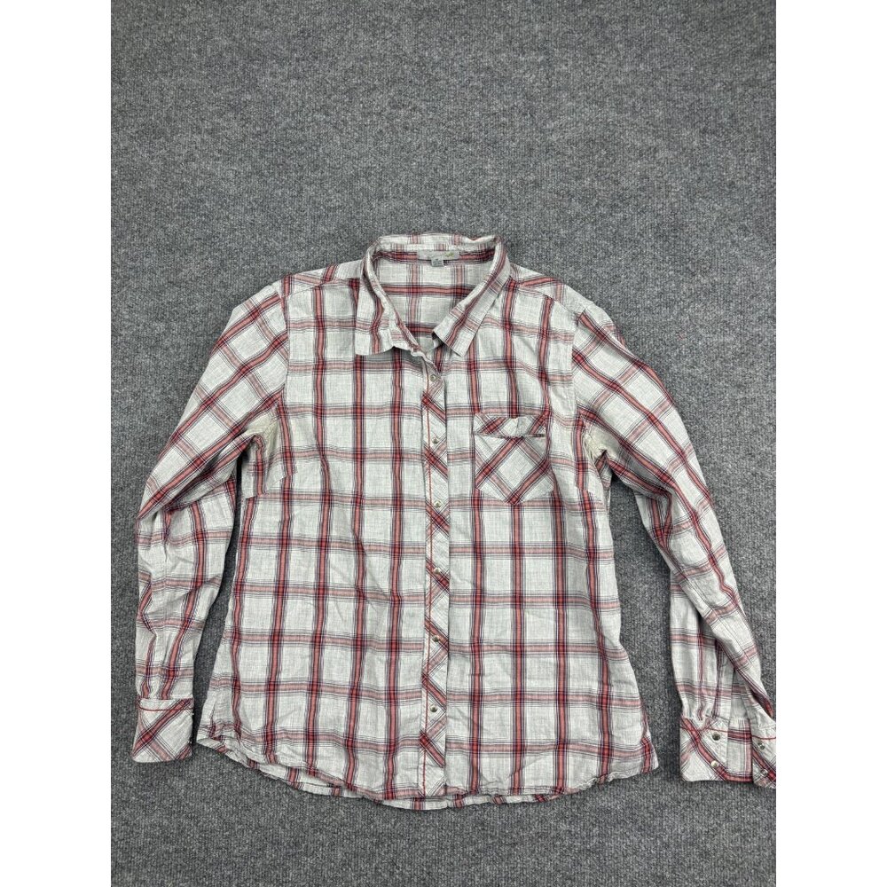 Horny Toad Shirt Womens Large Red Plaid Organic Cotton Button Down Long‎ Sleeve